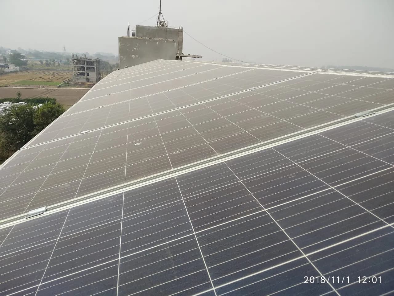 Solar module rows at Tricity Auto’s Maruti Suzuki dealership in Zirakpur